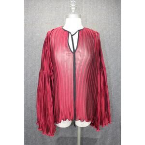 Romance Was Born Blouse Pleated Bell Sleeves Top Dark Red Size 10